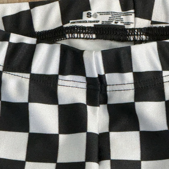 Goldsheep Black and White Checkered Leggings with Blue Stripe - Picture 2 of 6